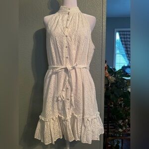 MSK Petites Womens Halter Eyelet Halter Dress In White. PXL.  EUC.  Worn once